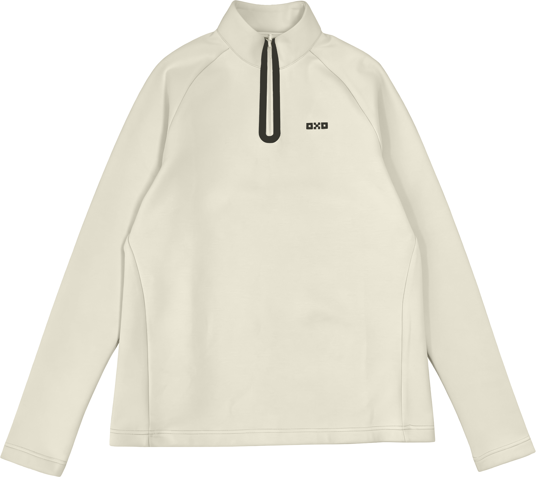 Beige long-sleeve shirt with a zipper on a white background