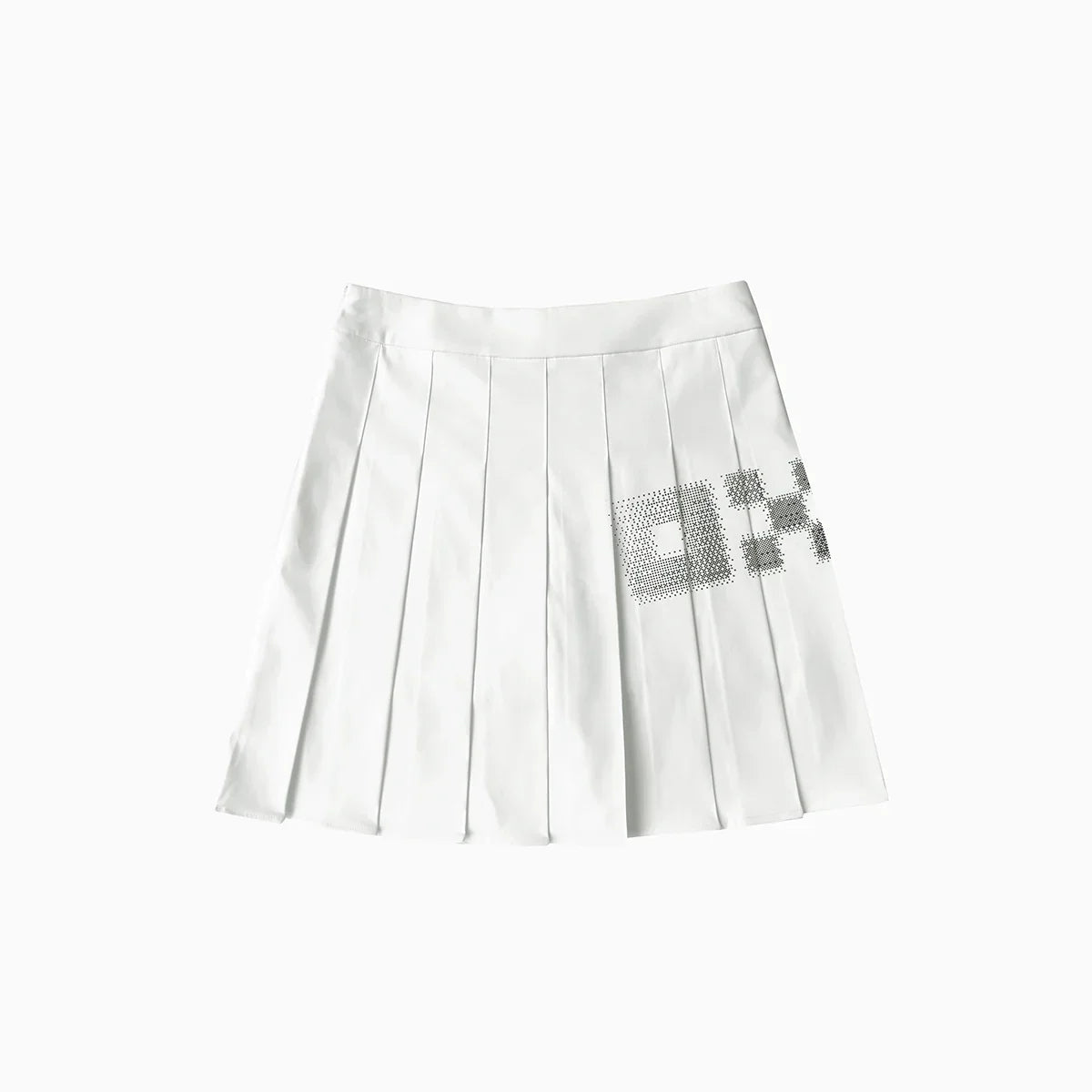 White pleated skirt with a small pattern on a white background