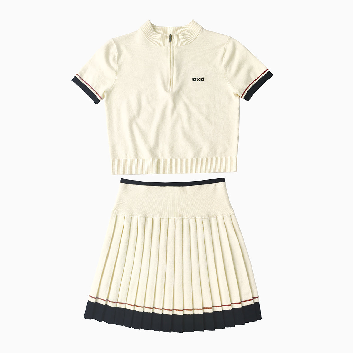 Cream-colored tennis outfit with a skirt on a white background