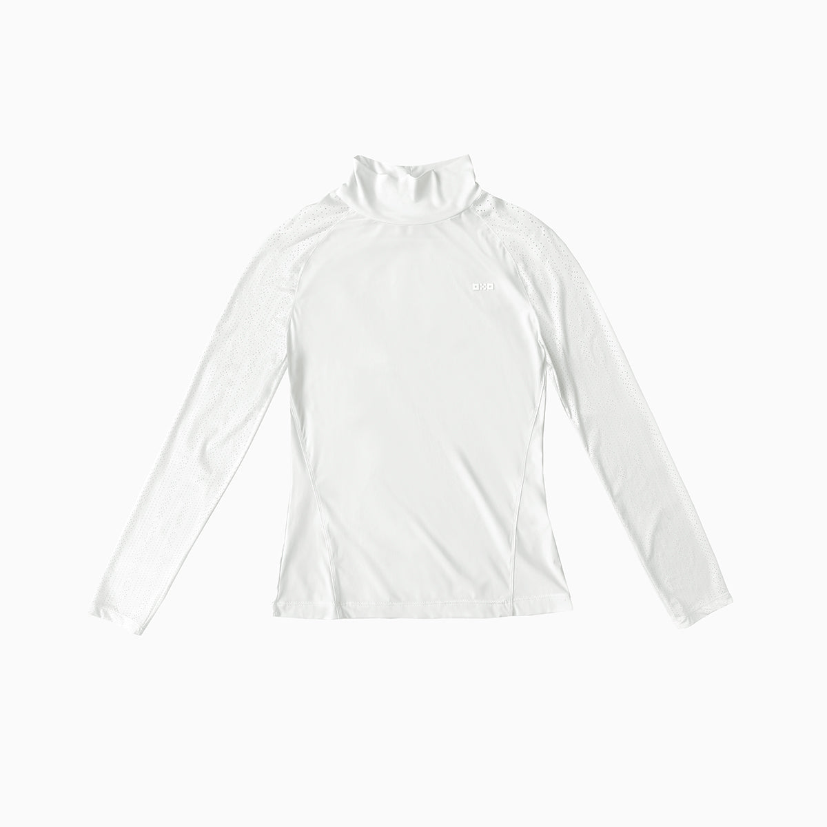 White long-sleeve shirt with a high collar on a white background