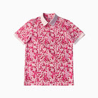 Pink leopard print polo shirt on a white background