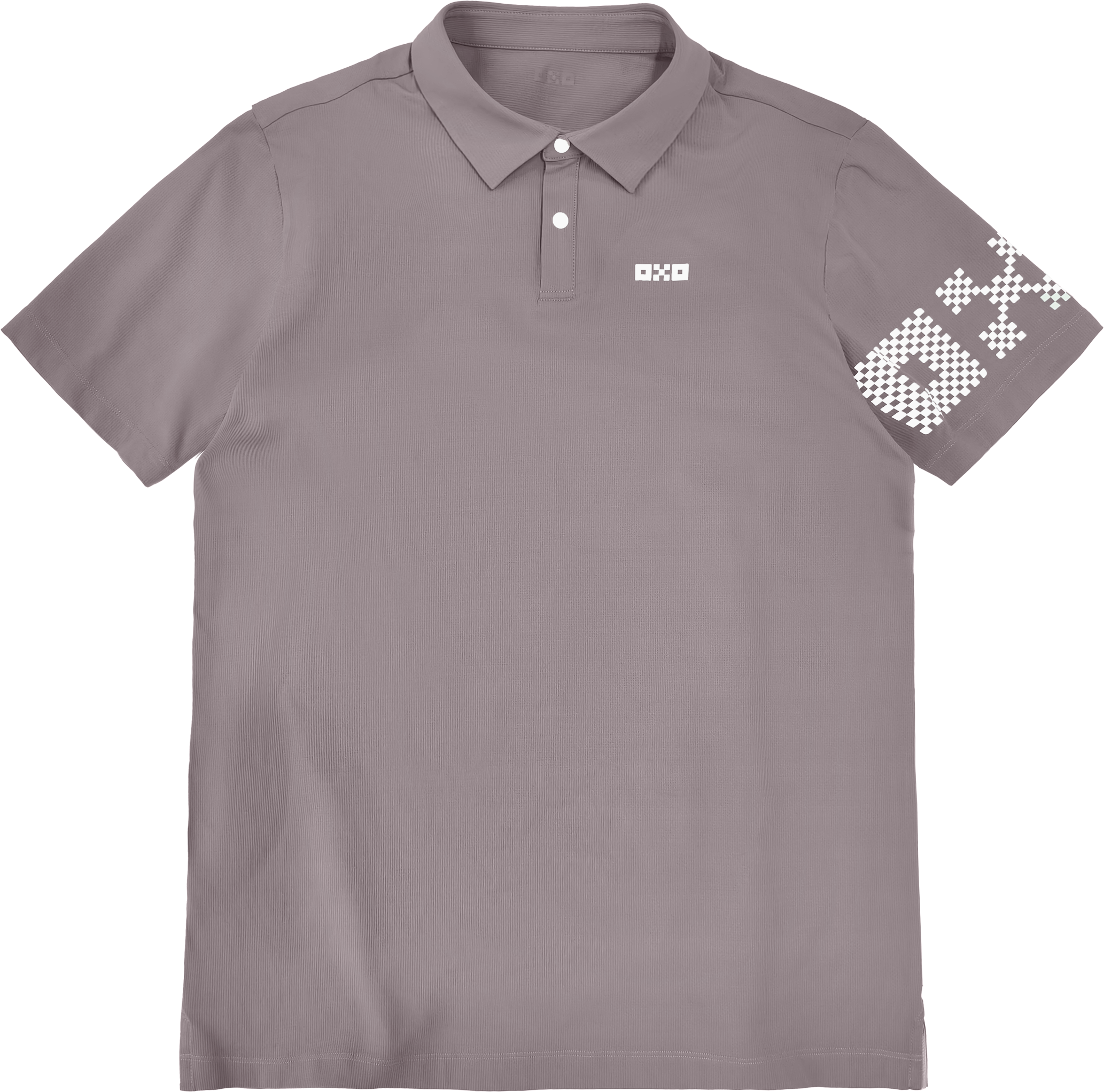 Gray polo shirt with brand logo on a white background