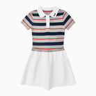 Children's dress with striped bodice and white skirt on a white background