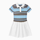 Children's dress with striped bodice and white skirt on a white background