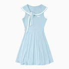 Light blue dress with white trim on a white background