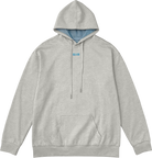 Gray hoodie with a brand logo on a white background