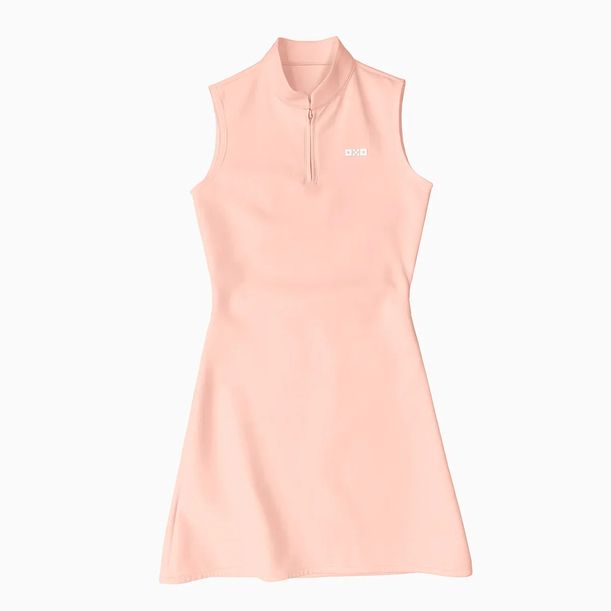 Pink sleeveless dress with a zipper on a white background