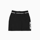 Black skirt with white logo on a white background
