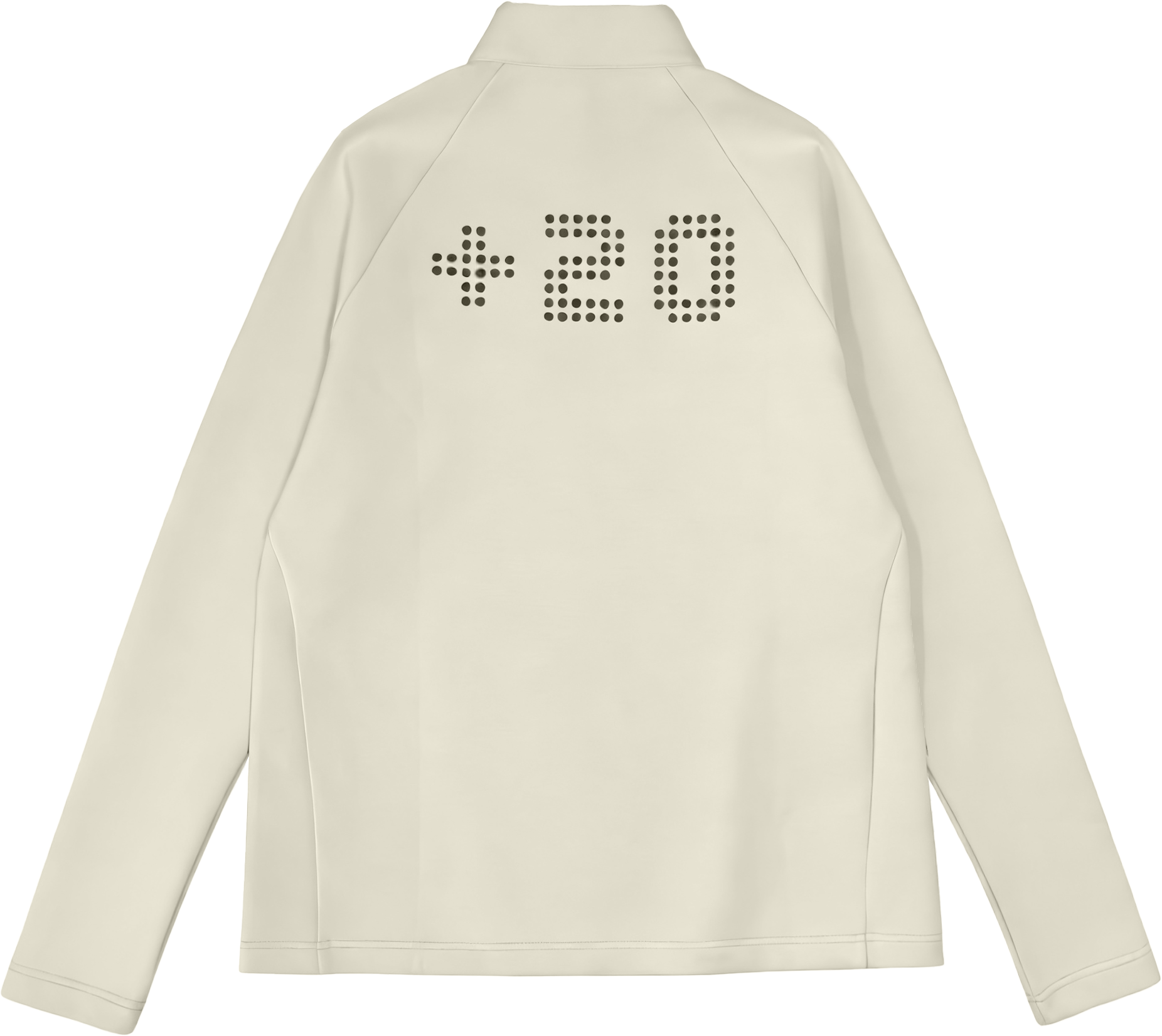 Beige fleece jacket with '20' design on the back against a white background