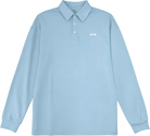 Light blue long-sleeve polo shirt with a logo on a white background