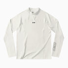 White long-sleeve shirt with brand logos on a white background