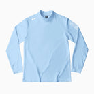Light blue long-sleeve shirt with branding on a white background